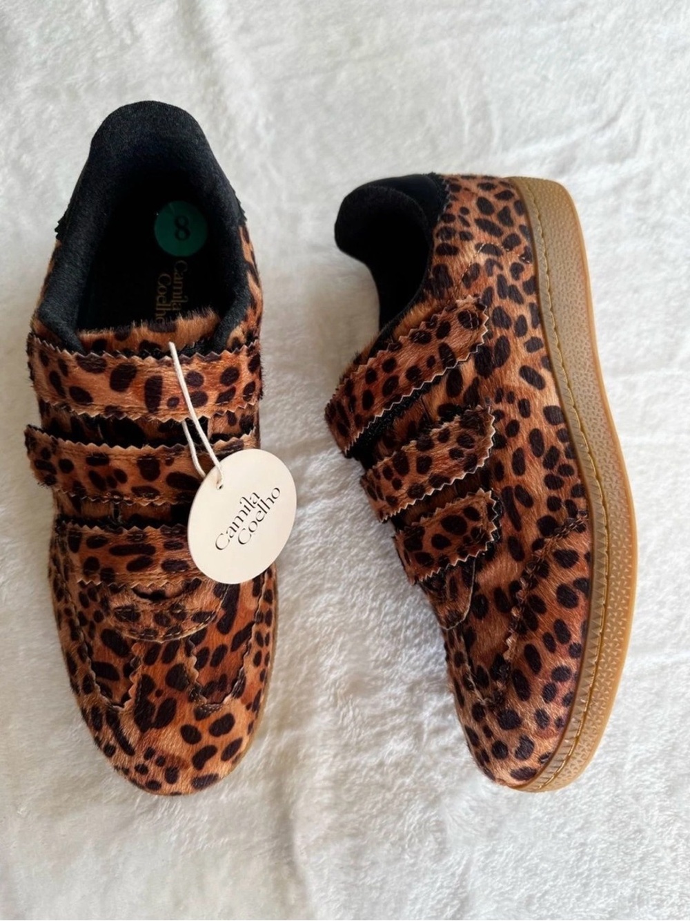 Camila Coelho Bastion Leopard Sneakers NWOB Women's Size 8M Velcro Straps